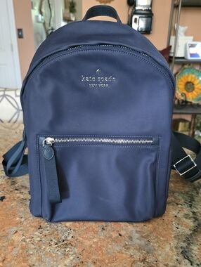 kate spade navy nylon backpack with front zip pocket
